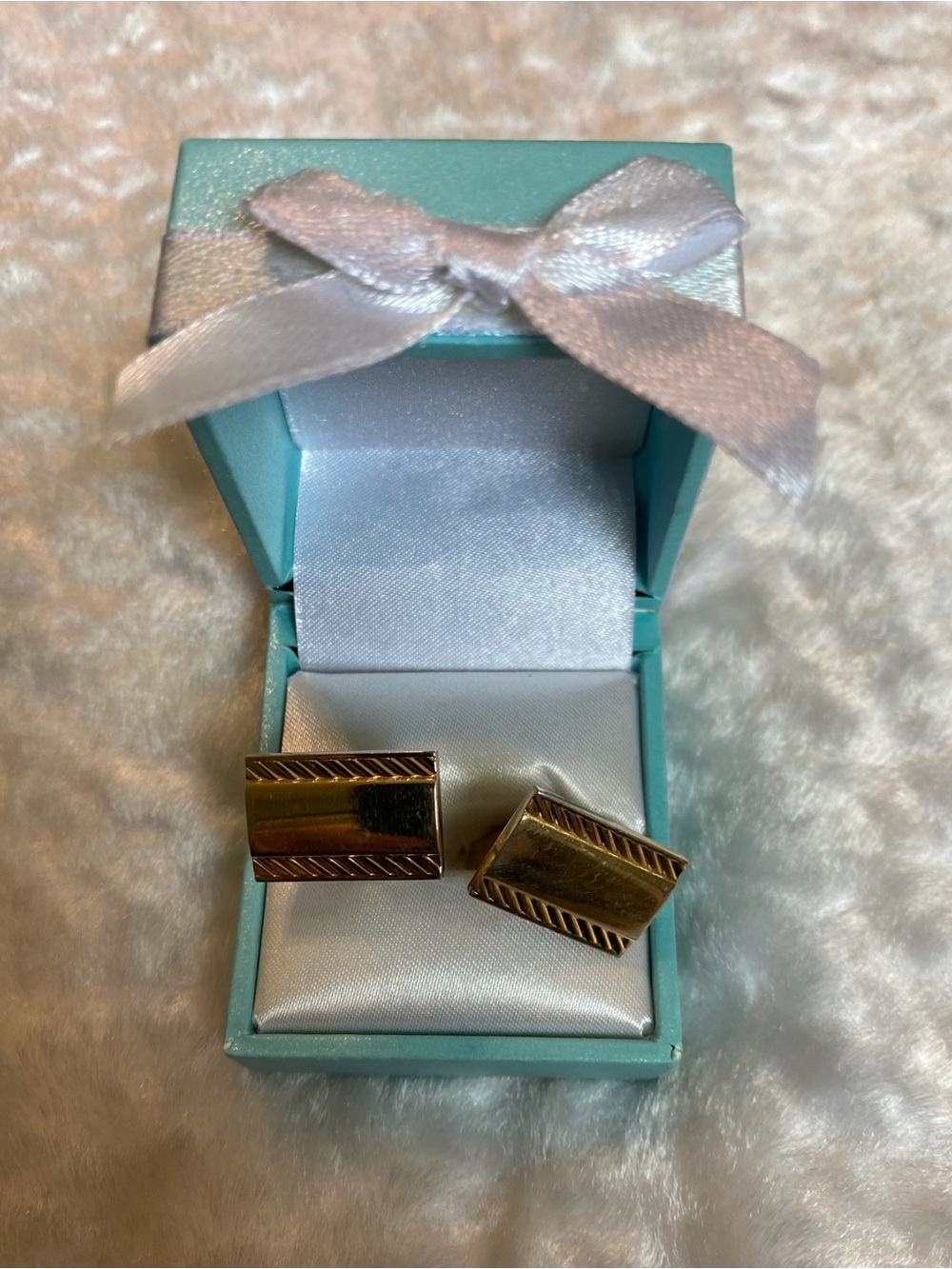 🍀VTG SWANK Gold Rectangular Cuff Links with Diagonal Rope Edge